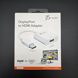 j5create DisplayPort to HDMI Adapter‎ White JDA154 1080p DP++ Mac PC